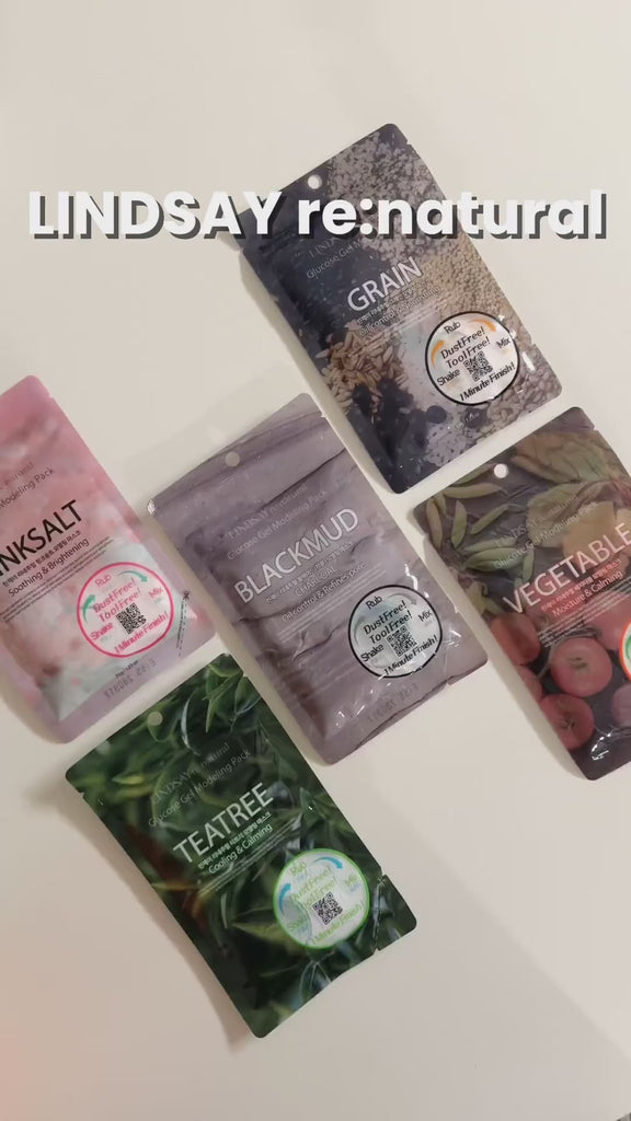 Lindsay Re:natural pouch range - cutting the pouch open, applying the mask and the moisture-coated result after 20 minutes